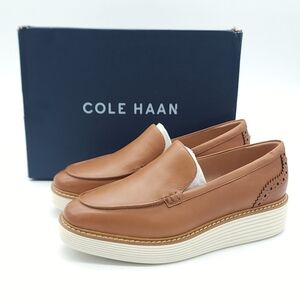 Cole Haan Womens Originalgrand Platform Venetian Loafers Pecan/Ivory Size 8 Wide